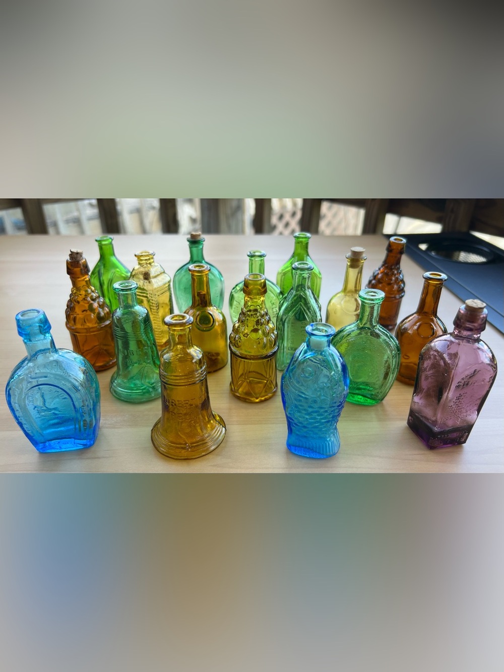 18 Different Colored & Shaped 3” Glass Bottles Miniature Bitters Medicine
